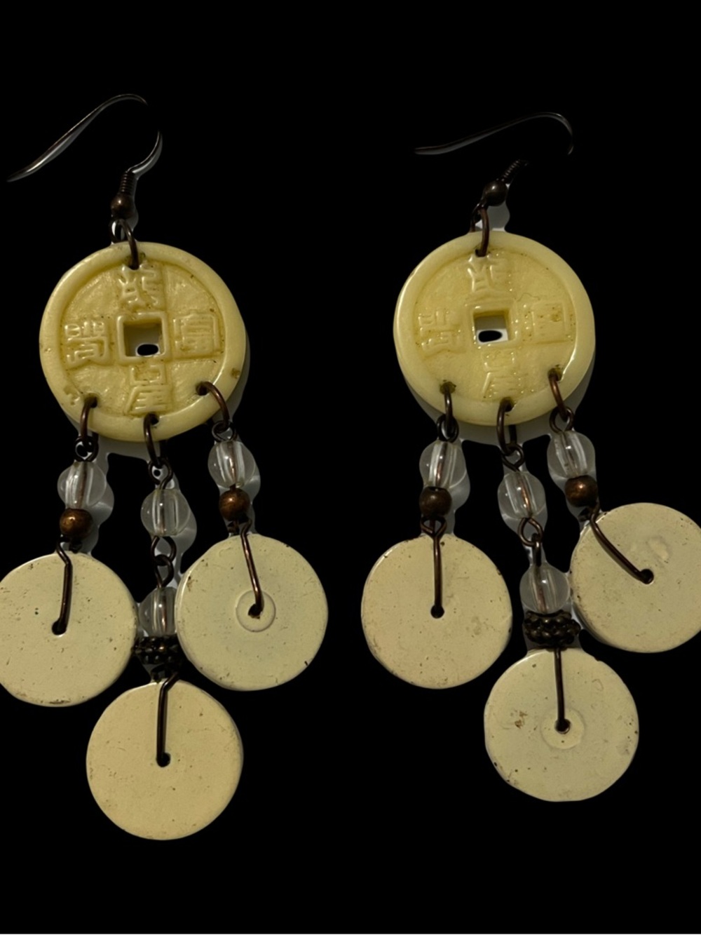 Cream Vintage-Inspired Coin Drop Dangle Earrings